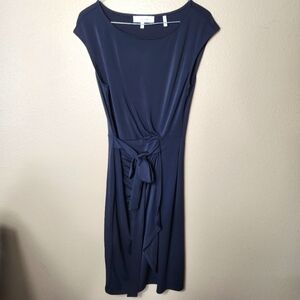 Lark & Ro Black Sleeveless Ruched Tie Waist Knee Length Dress-Size 4